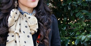 Woman wearing scarf as a bow